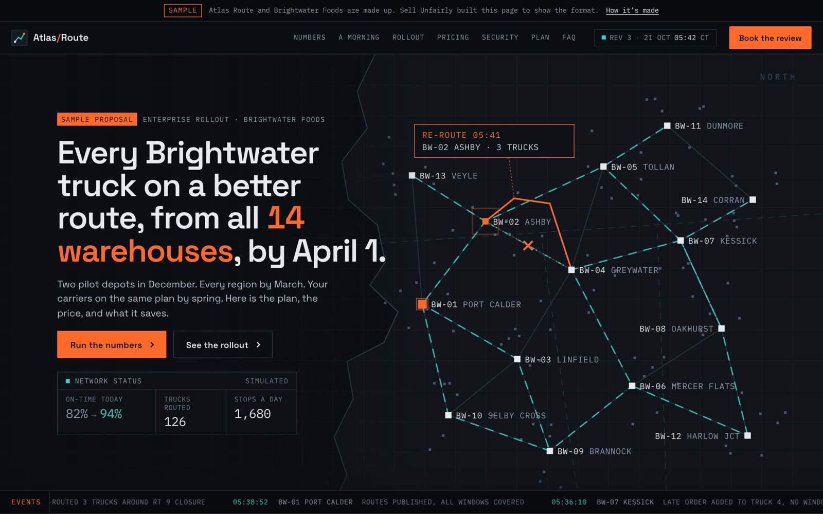 Atlas Route for Brightwater Foods, an example proposal site
