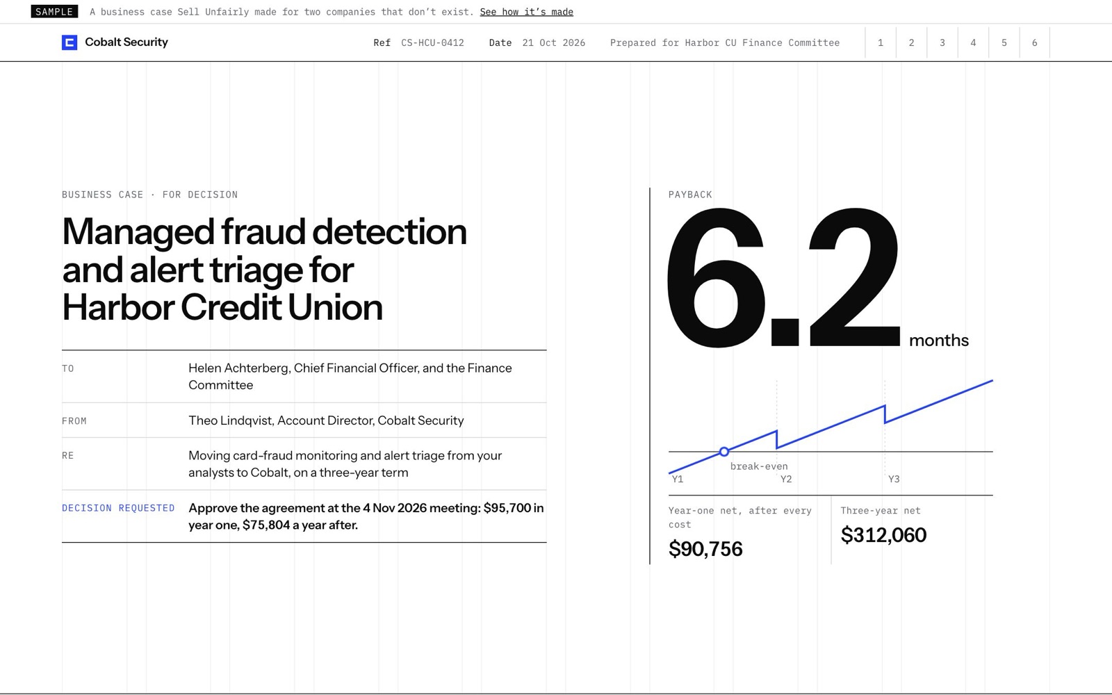 Cobalt Security for Harbor Credit Union, an example proposal site