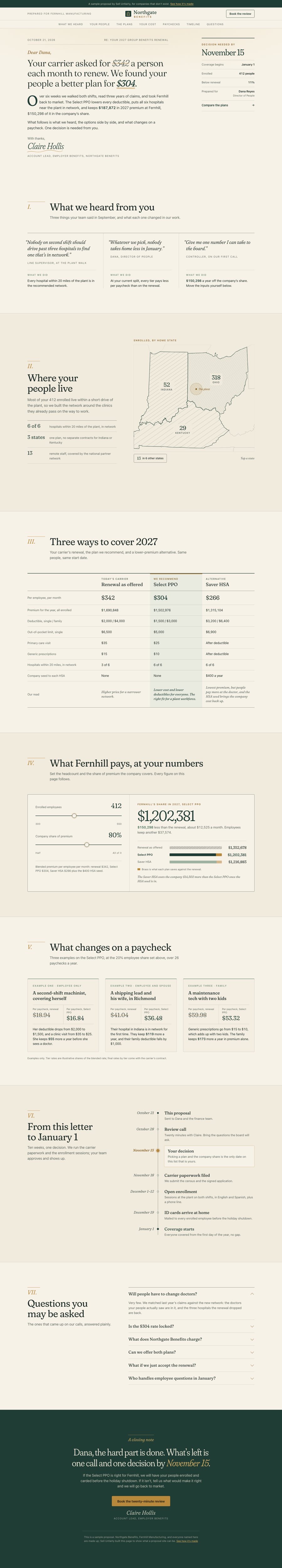 A benefits renewal proposal site for Fernhill Manufacturing, by Northgate Benefits