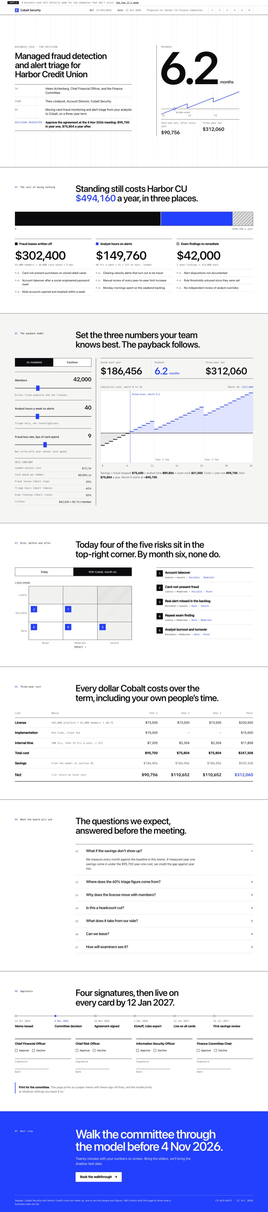 The full Cobalt Security for Harbor Credit Union proposal