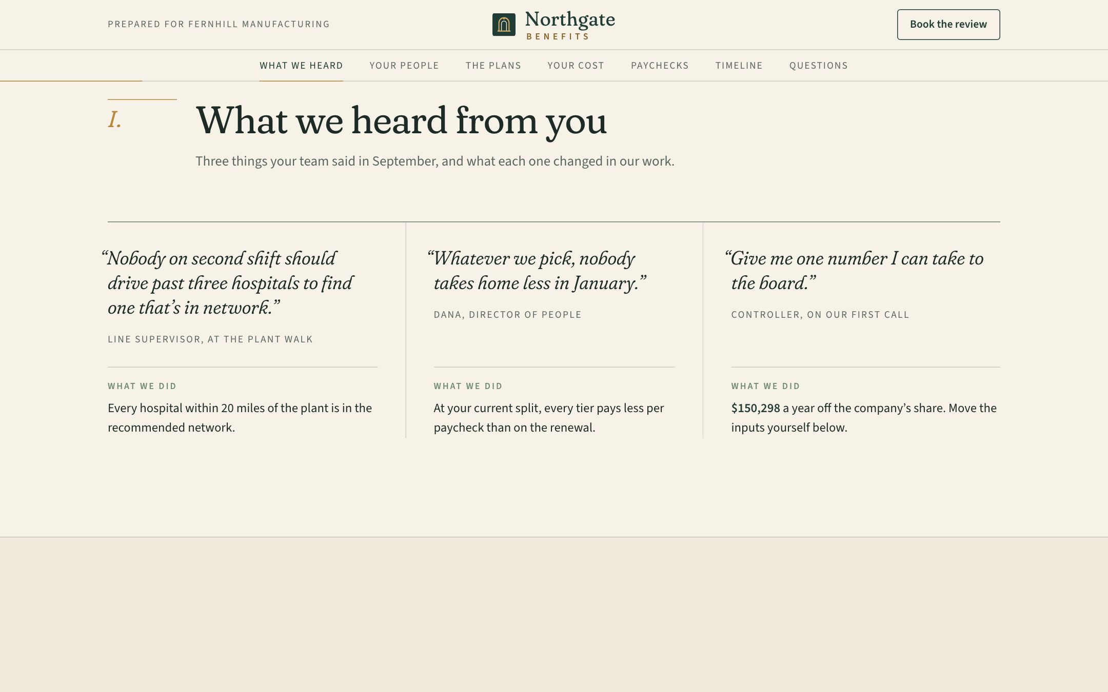 An example proposal from Northgate Benefits to Fernhill Manufacturing