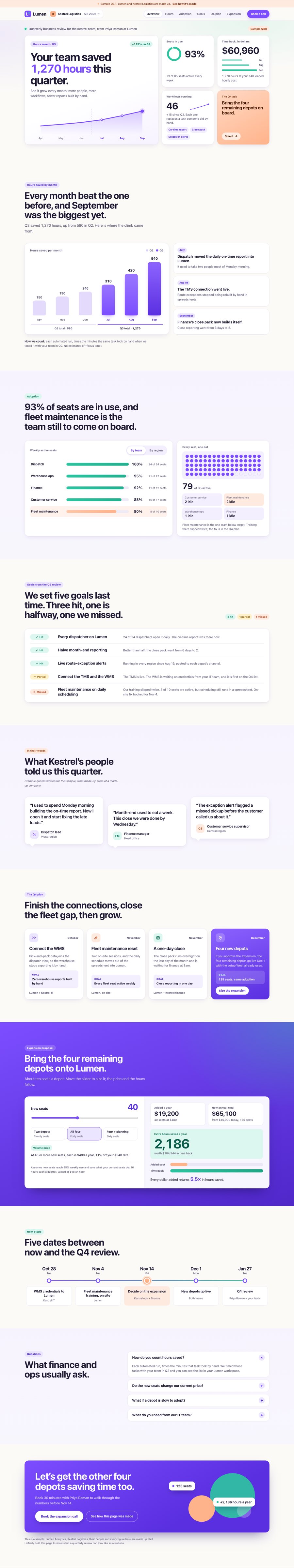 The full Lumen quarterly review proposal for Kestrel Logistics